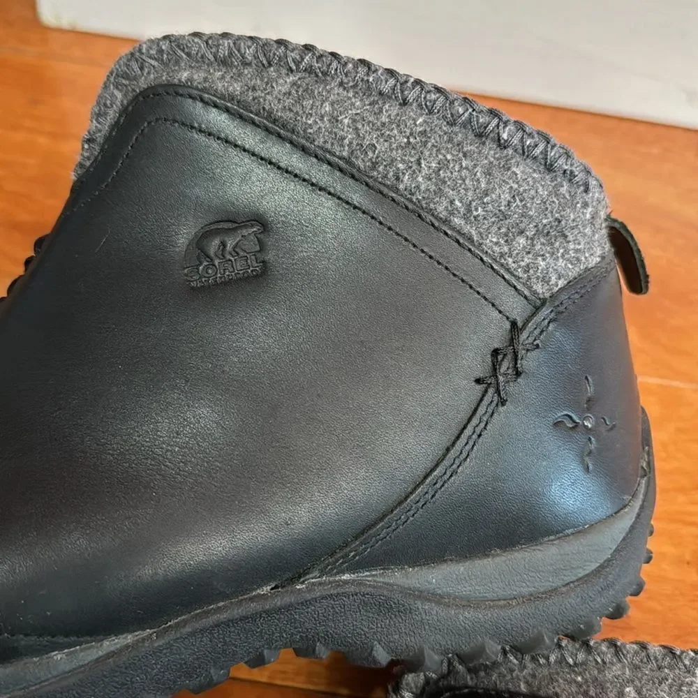 Sorel‎ Black Leather Joliette Thinsulate Waterproof Ankle Boots Size 8